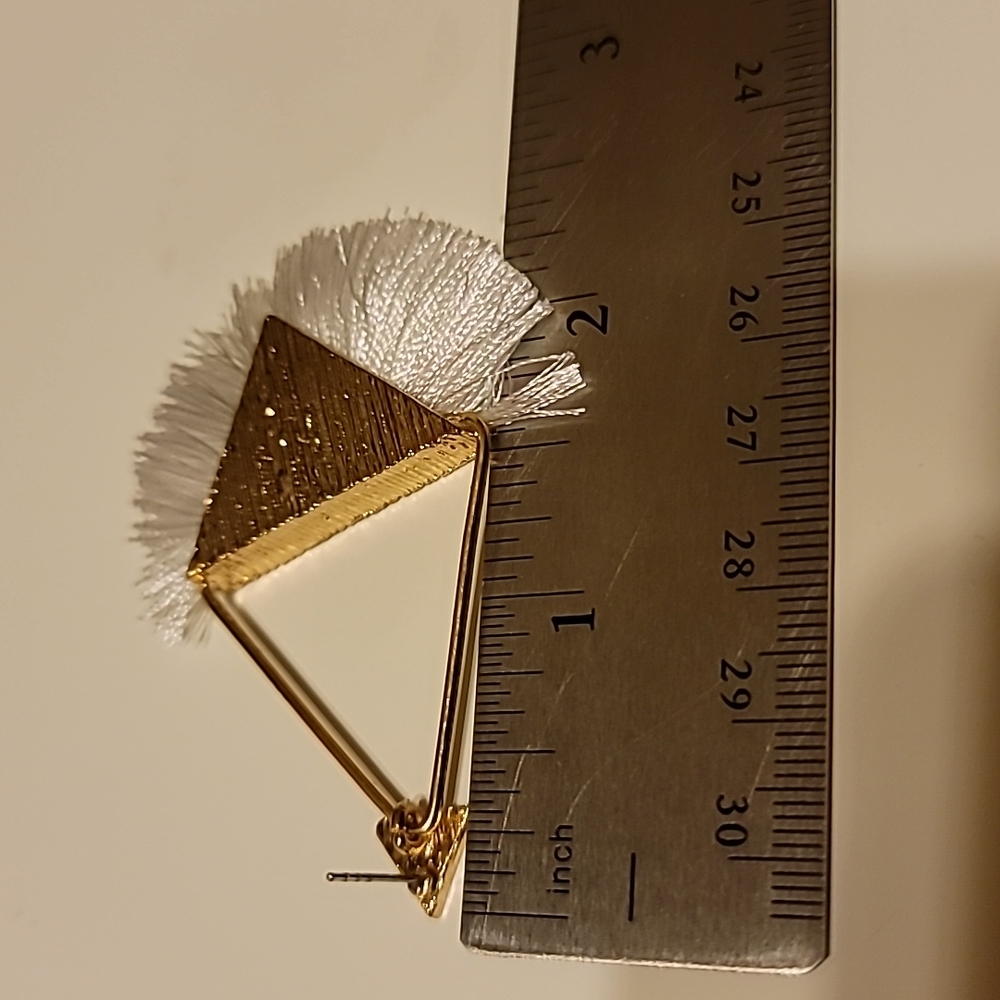 Charming Charlie Gold and White Tassel Earrings - Picture 4 of 5